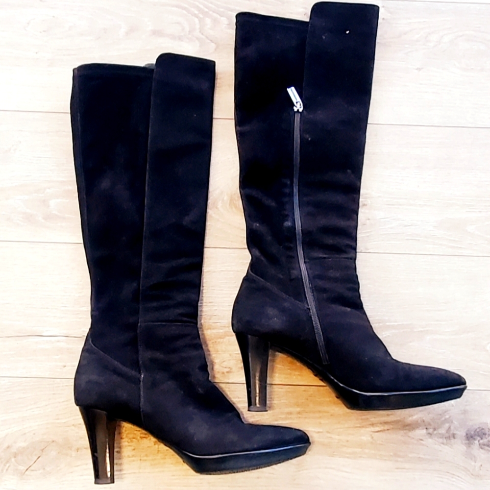 Aquatalia Raine Black Suede Heeled Waterproof boots